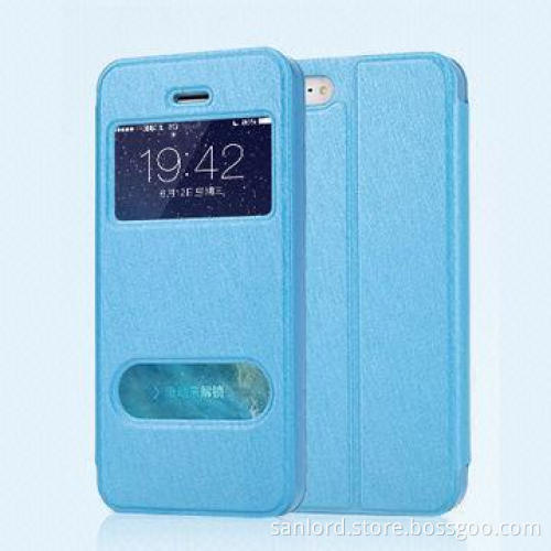 New Arrival Leather Cases for iPhone 5s, Silk Texture, Double Touch Windows